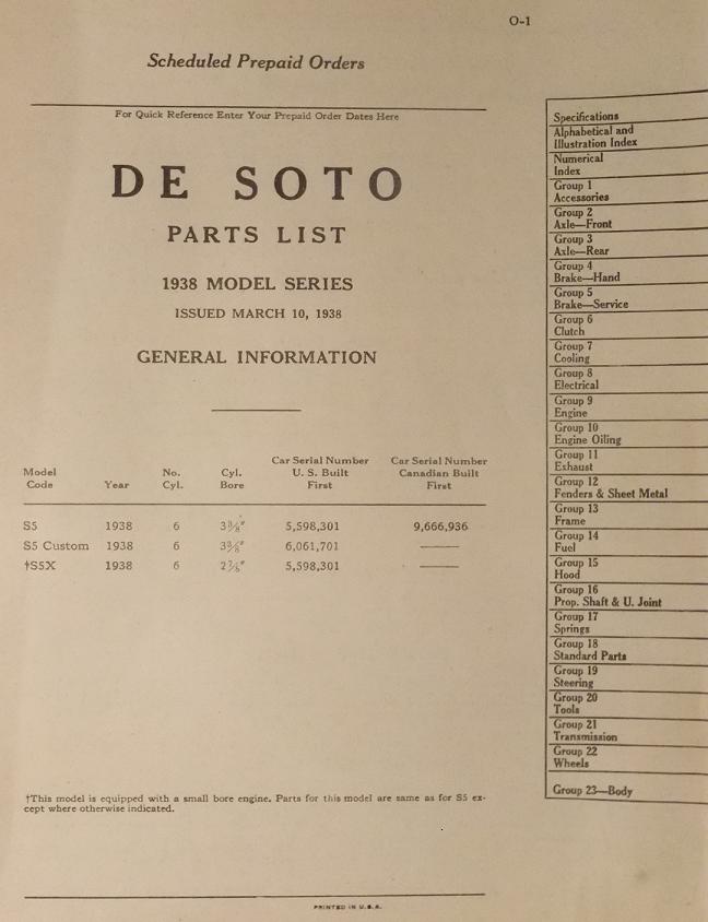 1938 De Soto Parts List - 2