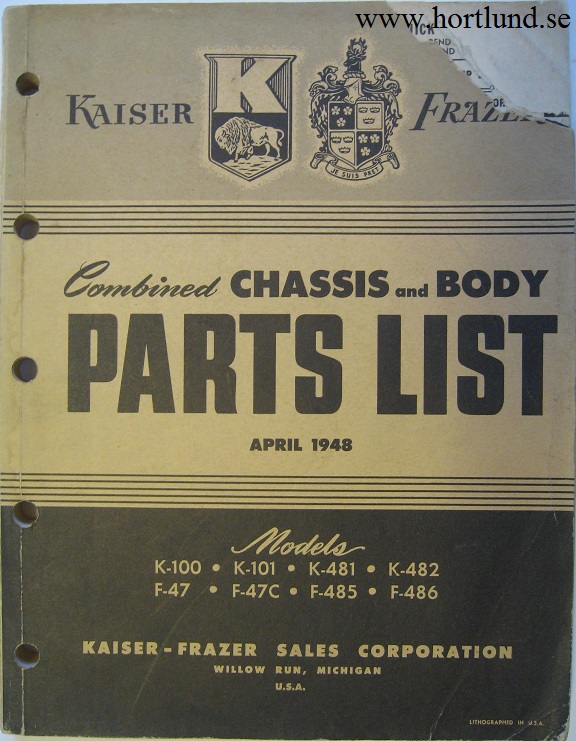 1947 - 1948 Kaiser Frazer Chassis and Body Parts List