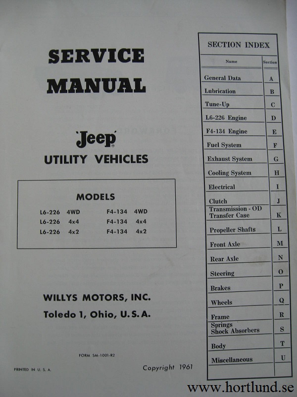 1957 - 1961 Jeep L6-226 and F4-134 Service Manual original - 2