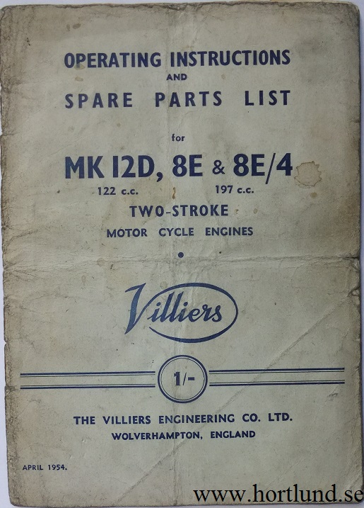 1954 Villiers Operating Instructions and Spare Parts List