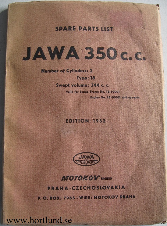 1952 Jawa 350 typ 18 Reservdelskatalog