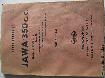 1952 Jawa 350 typ 18 Reservdelskatalog