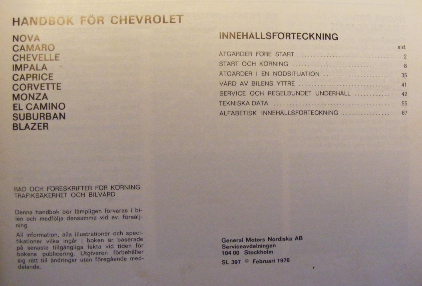 1976 Chevrolet Handbok svensk - 2