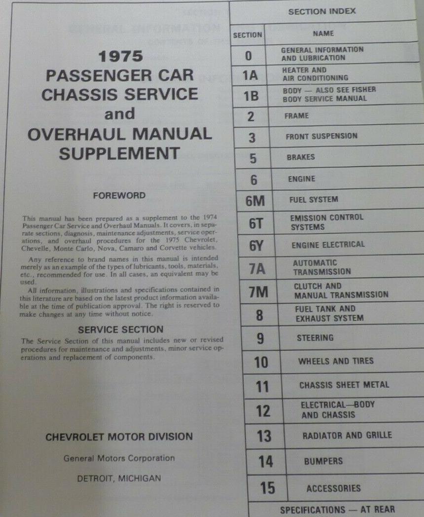 1975 Chevrolet Service and Overhaul Manual Supplement - 2