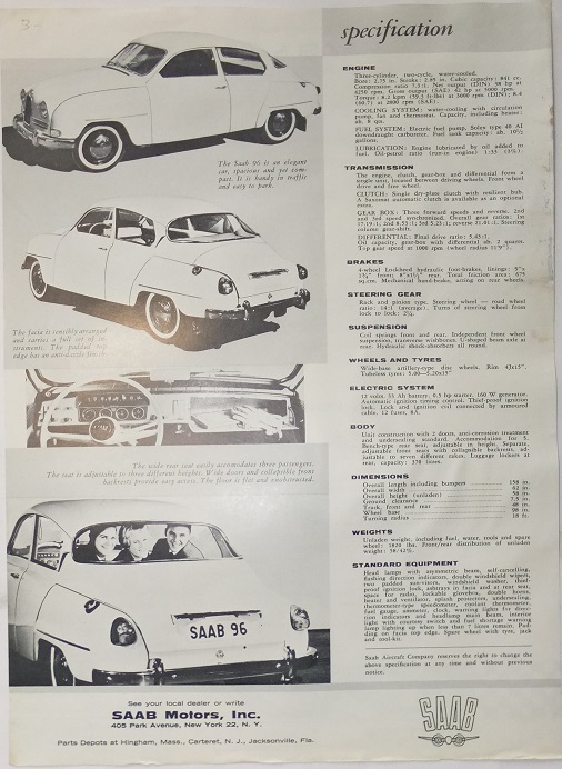 1960 SAAB 96 broschyr - 2