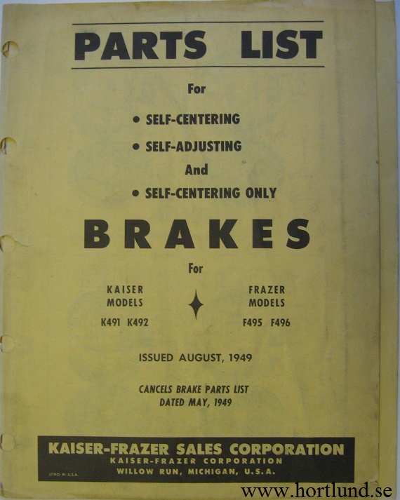 1949 Kaiser Frazer Parts List for brakes