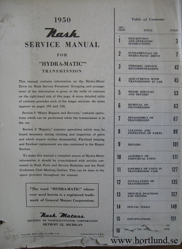 1950 Nash Hydra-Matic Transmission Service Manual - 2