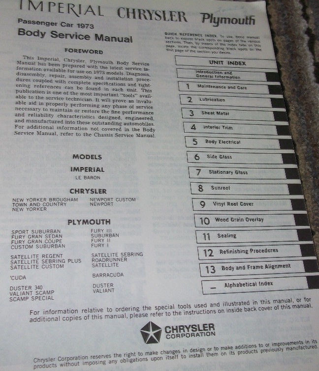 1973 Plymouth & Chrysler och Imperial Service Manual original - 3