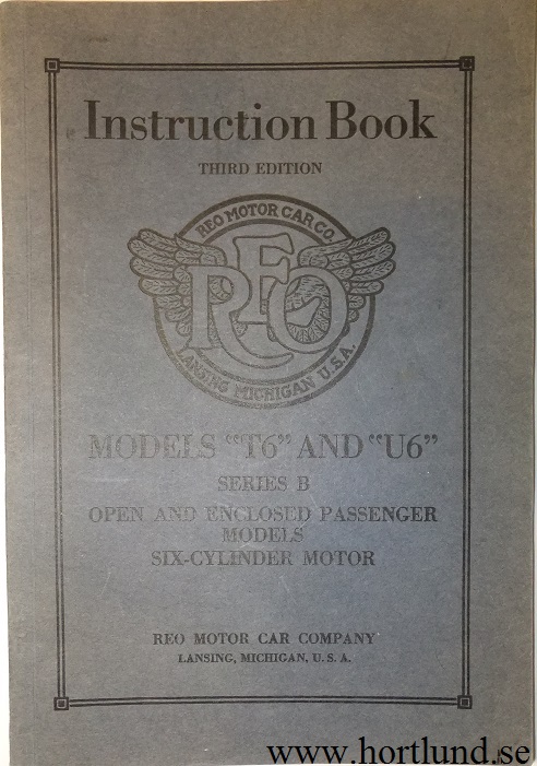 1921 REO T6 and U6 Instruction Book Series B