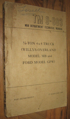 1940 - 1945 Jeep MB and Ford GPW Manual original