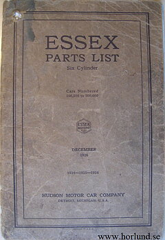 1924 - 1926 Essex Parts List Six Cylinder