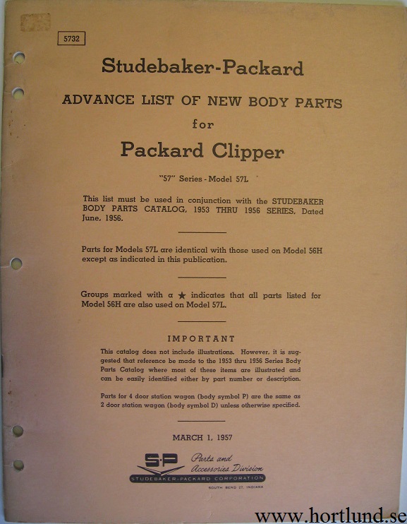 1957 Packard Clipper Body Parts List