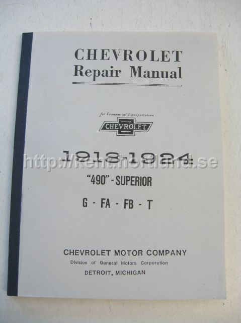 1918-1924 Chevrolet Repair Manual 490 - Superior - G - FA - FB - T