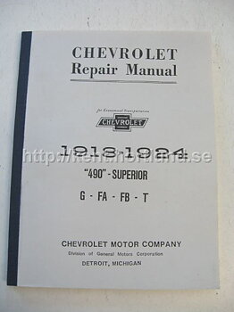 1918-1924 Chevrolet Repair Manual 490 - Superior - G - FA - FB - T