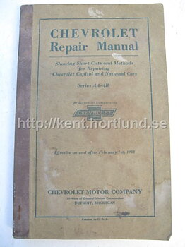 1928 Chevrolet Repair Manual Capitol and National Cars Series AA-AB