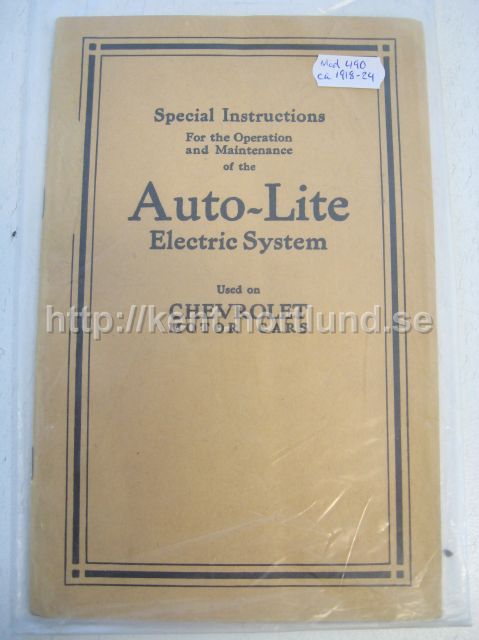 1917-24 Auto-Lite Electric System förklaringar till modell 490, D och F