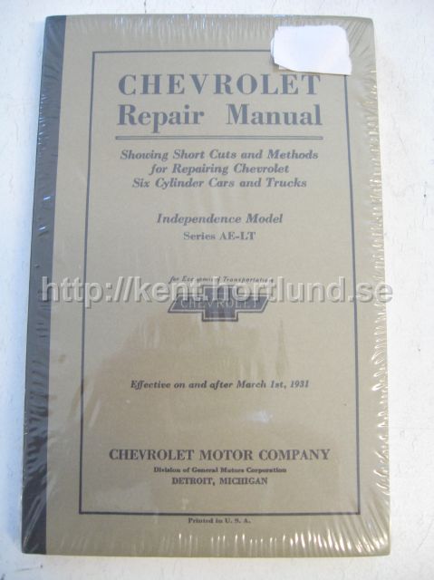 1931 Chevrolet Repair Manual Six Cylinder Cars and Trucks Series AE-LT