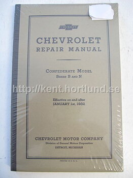 1932 Chevrolet Repair Manual Confederate Model Series B and N
