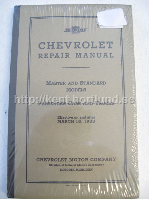 1933 Chevrolet Repair Manual Master And Standard Models Passanger Cars And Trucks