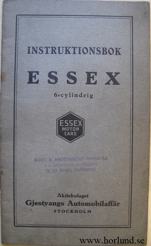 1926 Essex Instruktionsbok 6 Cylinder Svensk
