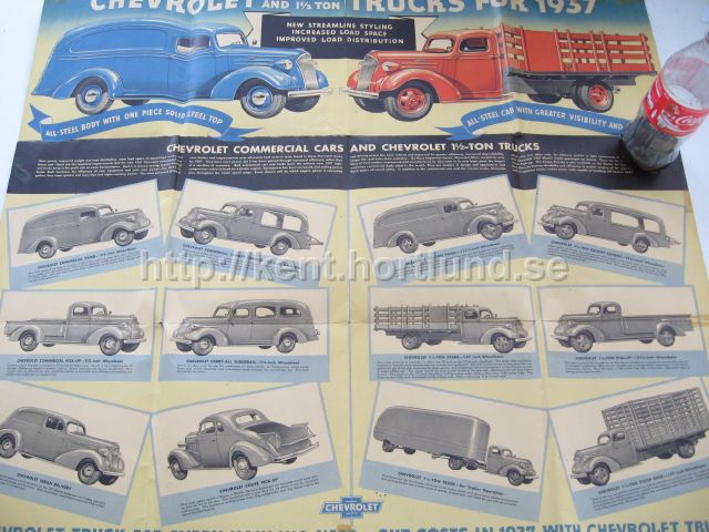 1937 Chevrolet Commercial cars and 1½ ton trucks otroligt fin folder som blir en stor affisch