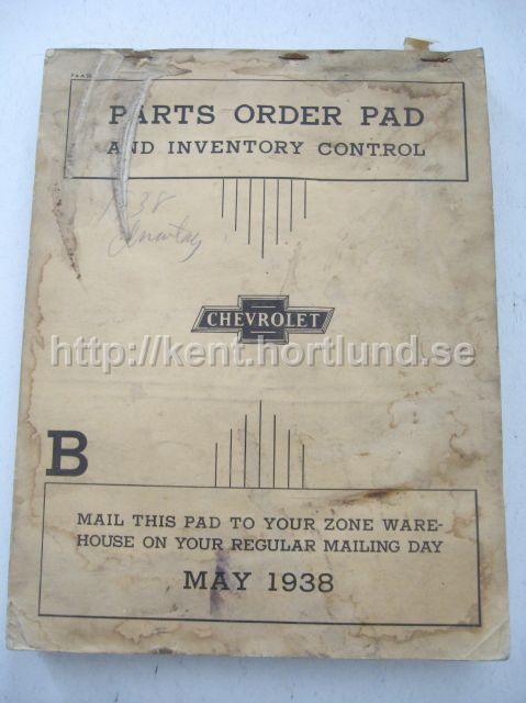 1938 Chevrolet Parts order pad and inventory control