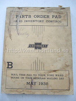 1938 Chevrolet Parts order pad and inventory control