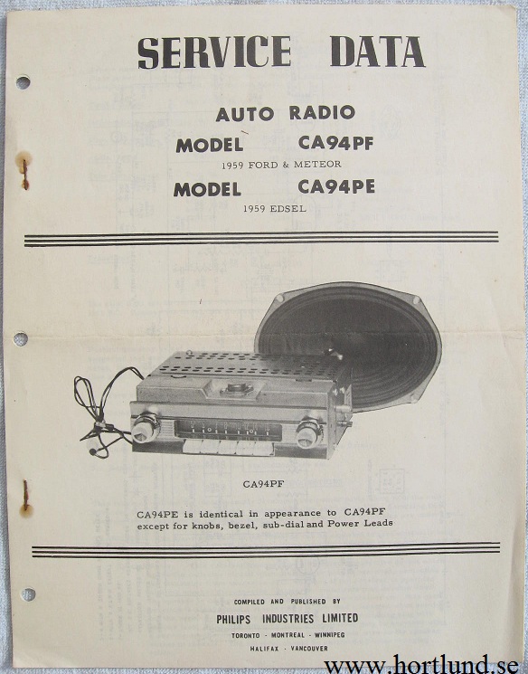 1959 Edsel Ford & Meteor Radio Service Data