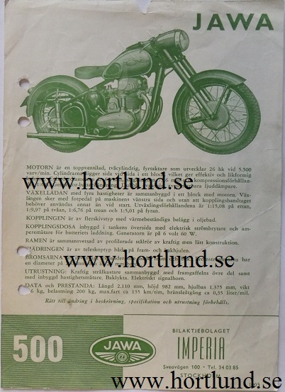 1953-1954 Jawa 500 broschyr