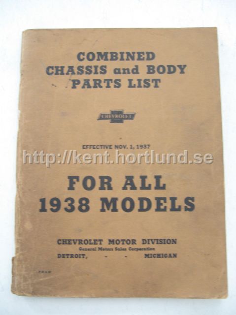 1938 Chevrolet Combined Chassis and Body Parts List