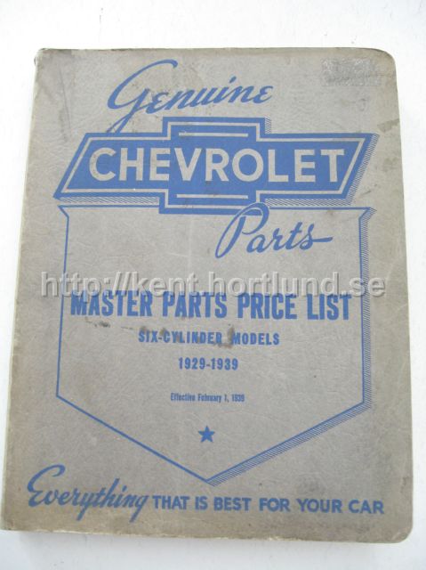 1929-1939 Chevrolet Master Parts Price List Six Cylinder Models