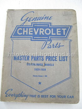 1929-1939 Chevrolet Master Parts Price List Six Cylinder Models