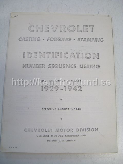1929-1942 Chevrolet Identification number sequence listing Six cylinder models