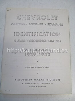 1929-1942 Chevrolet Identification number sequence listing Six cylinder models