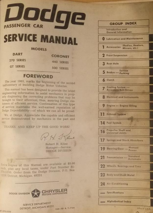 1965 Dodge Dart & Coronet Technical Service Manual original - 2