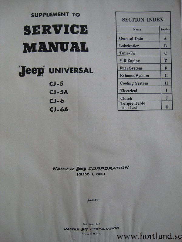 1965 Jeep CJ-5, CJ-5A, CJ-6 and CJ-6A V-6 Service Manual supplement - 2