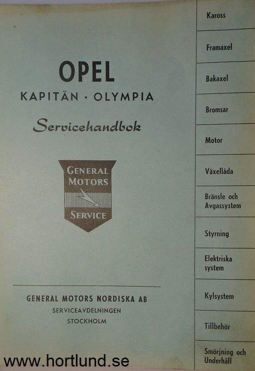 1947 - 1953 Opel Kapitän-Olympia Servicehandbok på svenska - 2