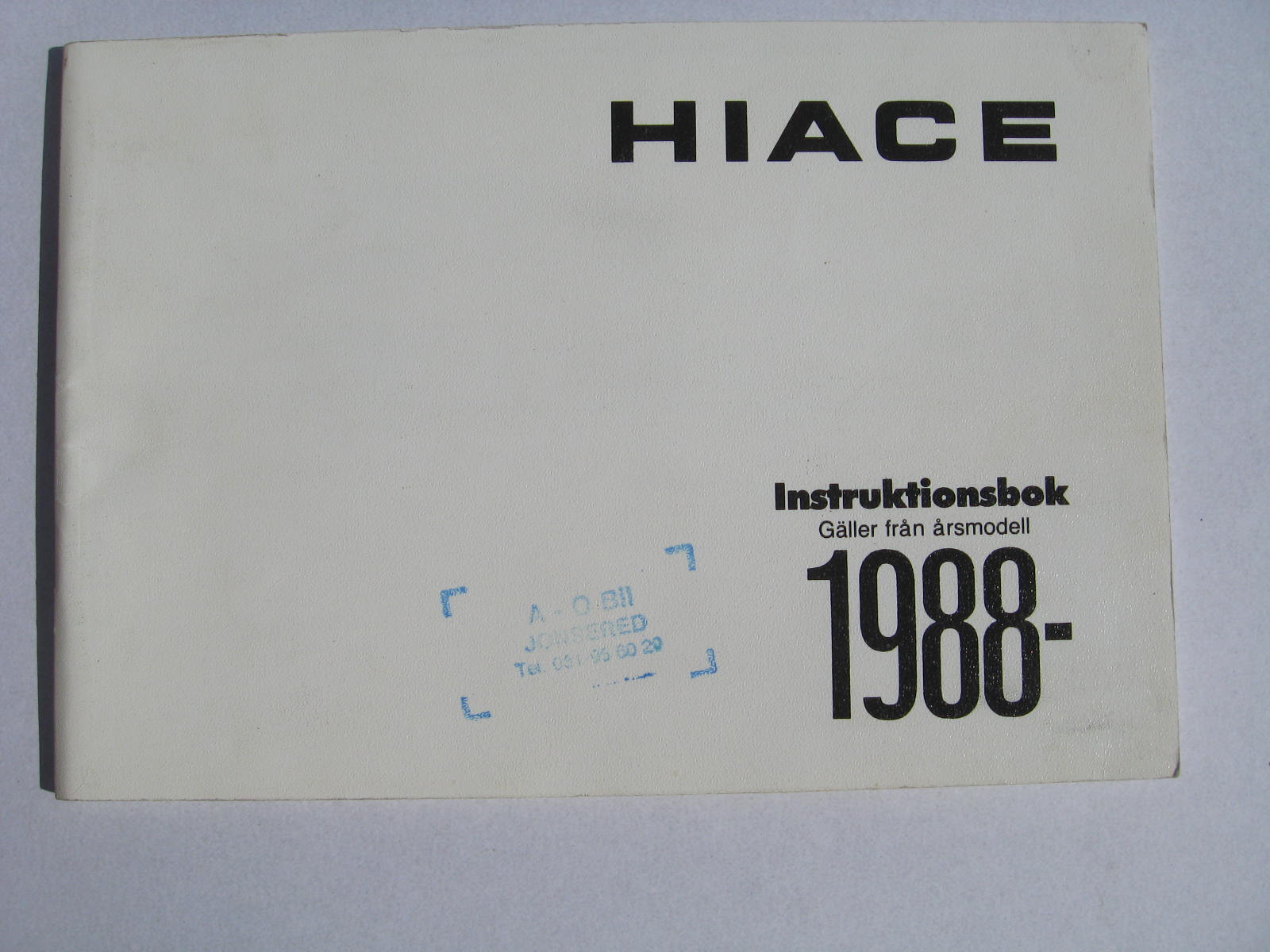 1988 Toyota Hiace Instruktionsbok