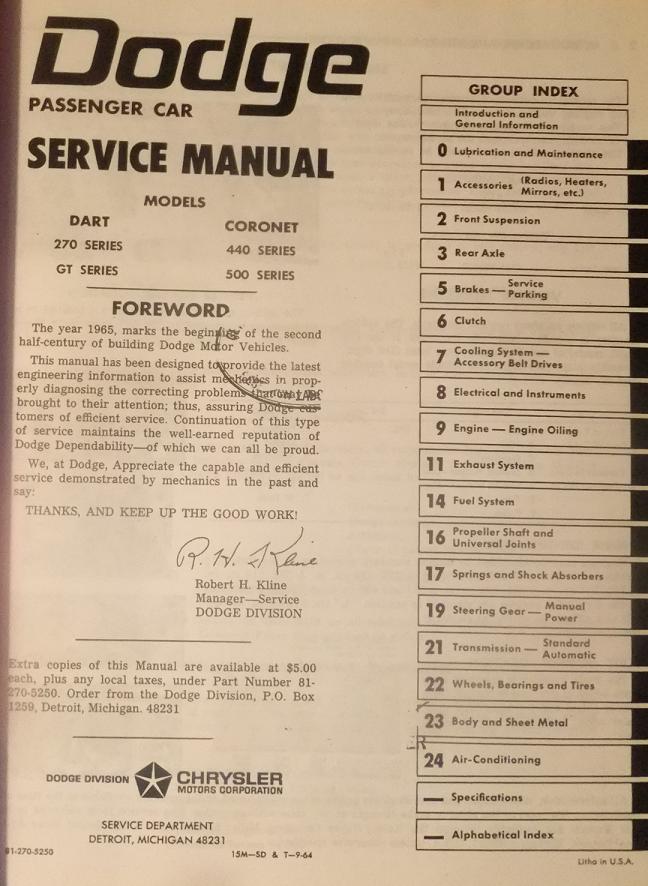 1965 Dodge Dart & Coronet Technical Service Manual - 2
