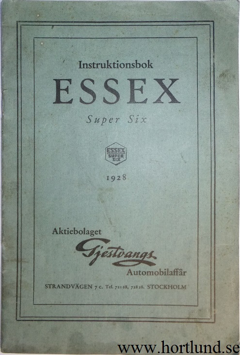 1928 Essex Super Six Instruktionsbok Svensk