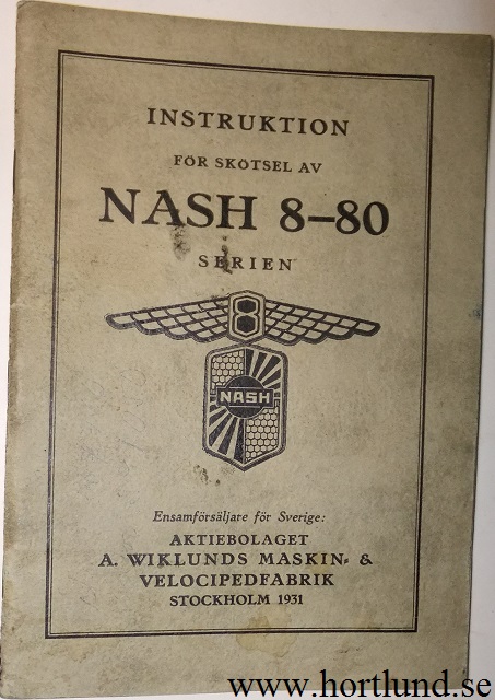 1931 Nash 8-80 Serien Instruktionsbok svensk