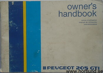 1986 Peugeot 205 GTI Instruktionsbok