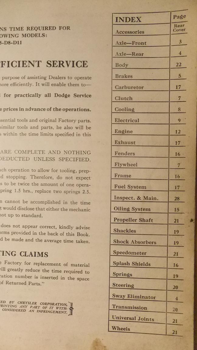 1937-1939 Dodge Passenger Car Service Time Schedule - 2