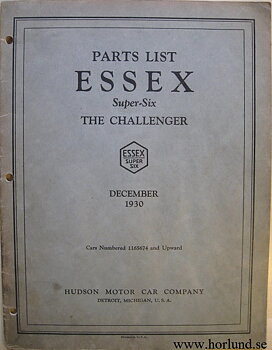 1930 - 1931 Essex Super-Six The Challenger Parts List 