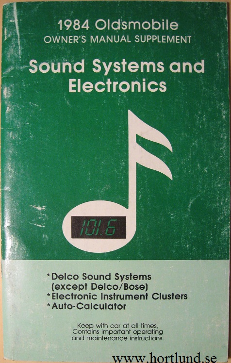 1984 Oldsmobile Sound Systems and Electronics Owner's Manual Supplement