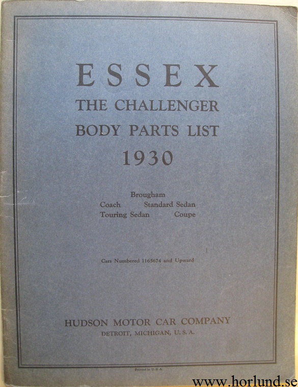 1930 Essex The Challenger Body Parts List 