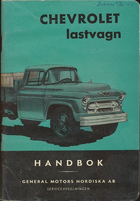 1955 Chevrolet Lastvagn handbok Svensk Original