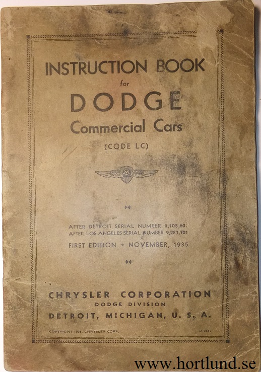 1936 Dodge Commersial Cars LC Instruction Book