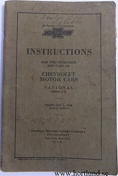 1928 Chevrolet Instructions National Serie AB