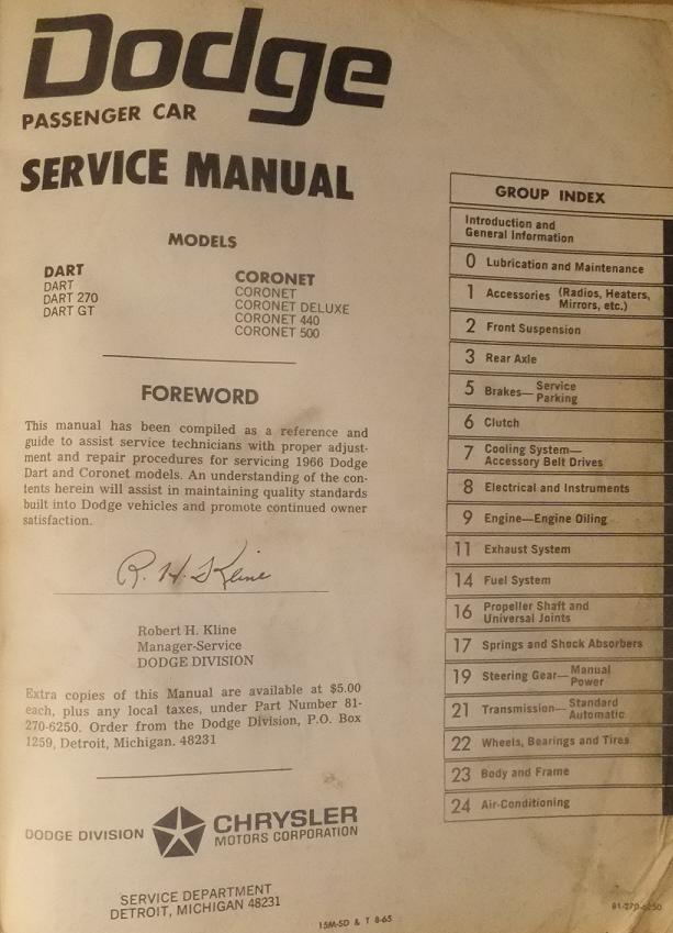 1966 Dodge Dart & Coronet Service Manual original - 2